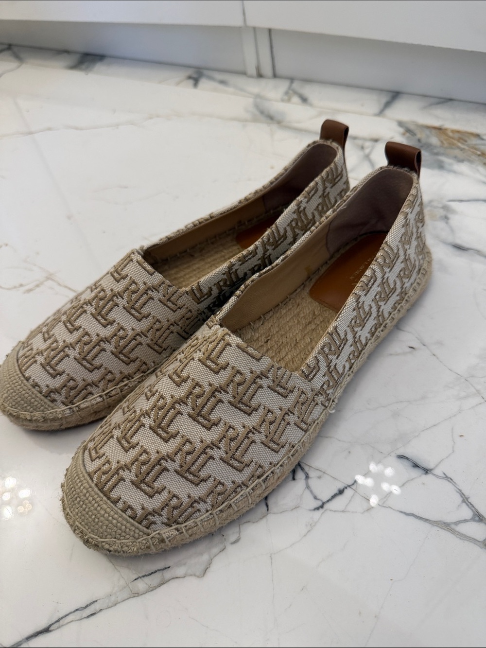 Lauren Ralph Lauren Beige/Tan Monogram Espadrille Slip-Ons